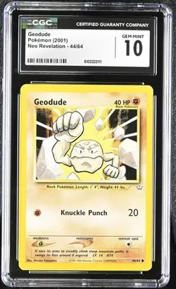 Pokemon Geodude 2001 Neo Revelation 44/64 CGC 10 - Image 1