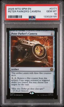 2025 MTG SPIDER-MAN #0171 PETER PARKER'S CAMERA (RARE) PSA 10 - POP 1 - Image 1