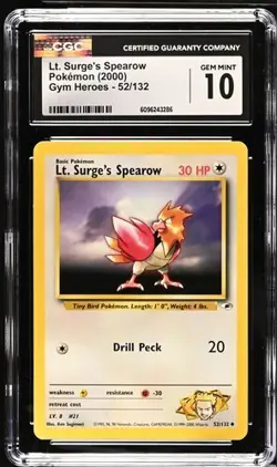 Pokemon Lt. Surge's Spearow 2000 Gym Heroes 52/132 CGC 10 - Image 1