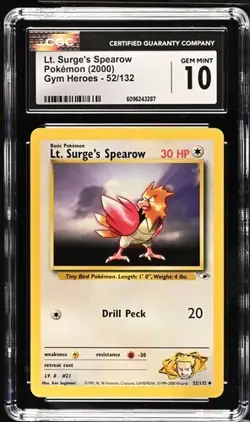 Pokemon Lt. Surge's Spearow 2000 Gym Heroes 52/132 CGC 10 - Image 1