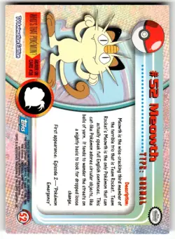 1999 Pokemon TV Animation Series 1 -Meowth #52 - Blue Logo - Non-holo -VLP - Image 2