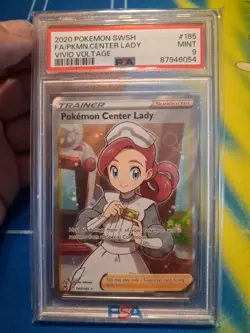 2020 Sword & Shield Vivid Voltage Full Art Pokemon Center Lady #185 Psa 9 - Image 1