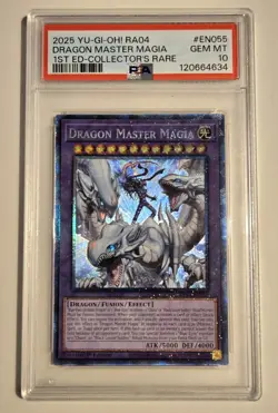 2025 YU-GI-OH! QUARTER CENTURY STAMPEDE Dragon Master Magia RA04-EN055 PSA 10 - Image 1
