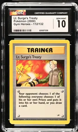 Pokemon 2000 Lt. Surge's Treaty Gym Heroes 112/132 CGC 10 - Image 1