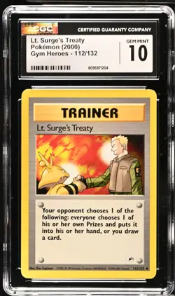 Pokemon 2000 Lt. Surge's Treaty Gym Heroes 112/132 CGC 10 - Image 1