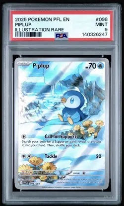 2025 Pokemon PIPLUP #098 PFL EN-Phantasmal Flames Illustration Rare PSA 9 MINT - Image 1