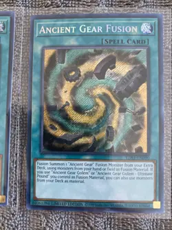 YUGIOH ANCIENT GEAR FUSION LDS1-EN090 SECRET LIMITED ED NM x2 - Image 3