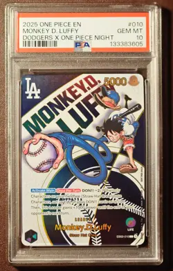 2025 ONE PIECE PROMOS DODGERS X ONE PIECE NIGHT #010 MONKEY D. LUFFY PSA 10 - Image 1