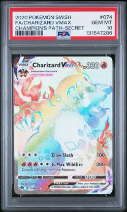 2020 POKEMON SWORD & SHIELD CHAMP'S PATH SECRET FULL ART/CHARIZARD VMAX PSA 10 - Image 1