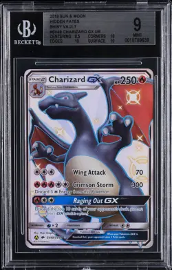 2019 POKEMON SUN & MOON HIDDEN FATES #SV49 FULL ART/CHARIZARD GX BGS 9 - Image 1