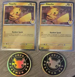 Pokemon Pikachu Promo Holo 051/162 TEF English 2026 Pokemon Day x2 With Coins! - Image 1