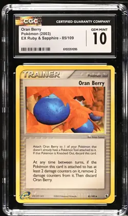Pokemon 2003 Oran Berry EX Ruby & Sapphire 85/109 CGC 10 - Image 1