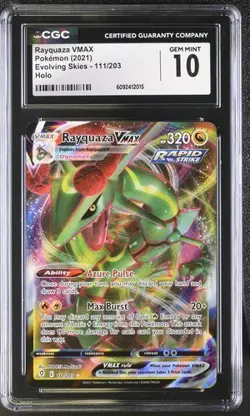 2021 POKEMON SWORD & SHIELD EVOLVING SKIES #111/203 RAYQUAZA VMAX HOLO CGC 10 - Image 1