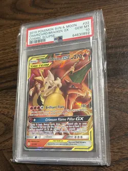 2019 POKEMON SM COSMIC ECLIPSE #22/236 CHARIZARD & BRAIXEN GX TAG TEAM PSA 10 - Image 1