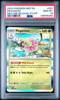 Pokemon Meganium Mega Evolution Staff Promo PSA 10 Gem Mint #001 Pre Release - Image 1