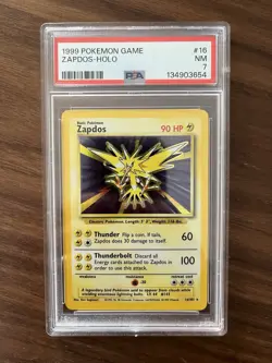 1999 Pokemon TCG Zapdos Holo Fossil Unlimited #15 PSA 7 Rare Vintage - Image 1
