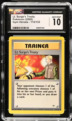Pokemon 2000 Lt. Surge's Treaty Gym Heroes 112/132 CGC 10 - Image 1