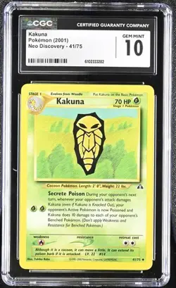 Pokemon Kakuna 2001 Neo Discovery 41/75 CGC 10 - Image 1