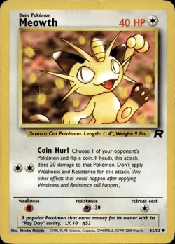 Meowth 62/82 Common Team Rocket Multi Item Discount HP - Image 1