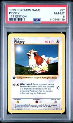 Pidgey #57 - 1999 Pokemon Base Set 1st Edition - PSA 8 - Image 1