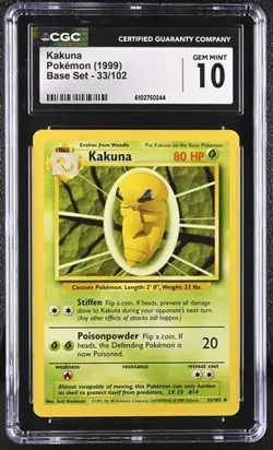 Pokemon Kakuna 1999 Base set 33/102 CGC 10 - Image 1