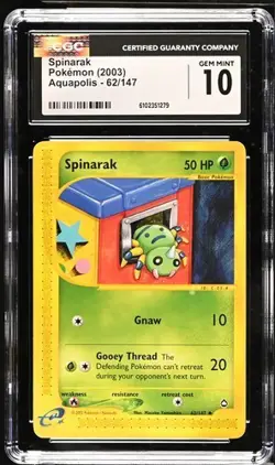 Pokemon Spinarak 2003 Aquapolis 62/147 CGC 10 - Image 1