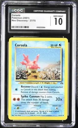 Pokemon Corsola 2001 Neo Discovery 37/75 CGC 10 - Image 1