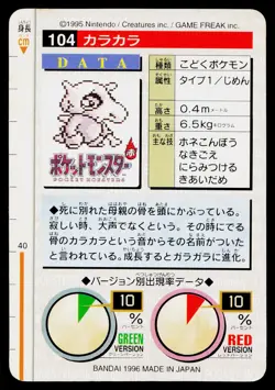 Cubone No. 104 Red Bandai Carddass Series 1-2 R Pokemon Japanese Lightly Played - Image 2
