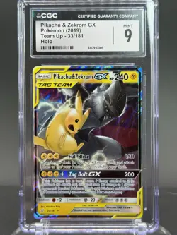 CGC 9 MINT Pikachu & Zekrom GX 2019 Team Up 33/181 Holo Pokemon Card - Image 1