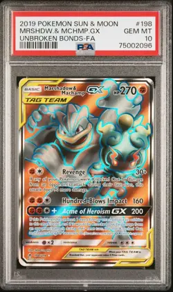 PSA 10 2019 Pokemon Marshadow & Machamp Tag Team GX #198 Full Art Unbroken Bonds - Image 1
