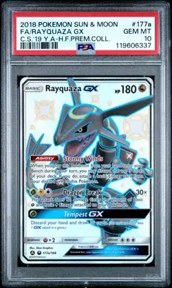 Pokemon Hidden Fates Full Art Shiny Rayquaza GX 177a/168 Promo Graded PSA 10 - Image 1