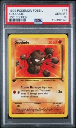 1999 POKEMON FOSSIL 1ST ED #47 GEODUDE PSA 10 - Image 1