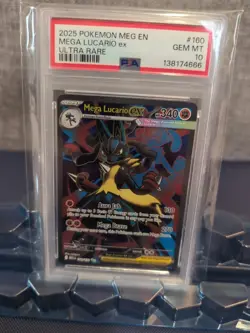 Pokemon Mega Lucario EX Full Art Holo Card 160/132 ME01 Mega Evolution PSA 10 - Image 1