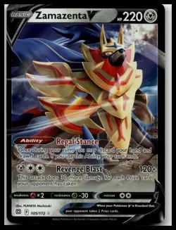 Pokemon TCG Zamazenta V Sword & Shield: Brilliant Stars 105/172 Holo Ultra Rare - Image 1