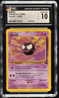 Pokemon 1999 Gastly Fossil 33/62 CGC 10 - Image 1