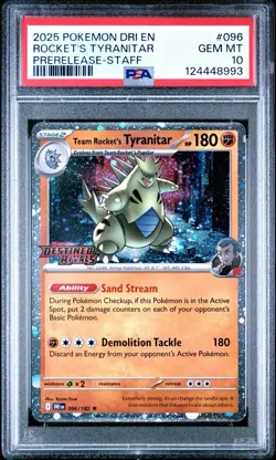 ERROR SLAB 2025 Pokemon Rocket's Tyranitar Prerelease #096 PSA 10 Gem Mint - Image 1