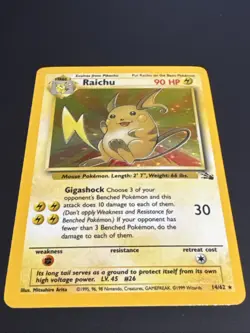 Pokemon Raichu 14/62 Fossil Holo Rare 1999 WOTC Vintage NM - Image 2