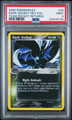 2004 POKEMON EX TEAM ROCKET RETURNS #34 DARK GOLBAT-REVERSE FOIL PSA 9 - Image 1