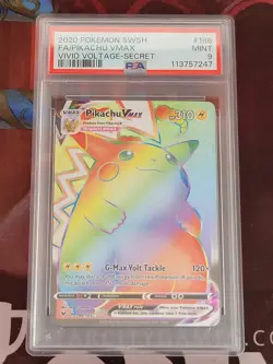 2020 POKEMON SWORD & SHIELD VIVID VOLTAGE SECRET FULL ART/PIKACHU VMAX PSA 9 - Image 1