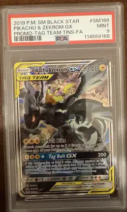 2019 POKEMON SM BLACK STAR PROMO #SM168 FULL ART/PIKACHU & ZEKROM GX PSA 9 - Image 1