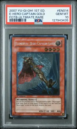 Yugioh - PSA 10 - Elemental Hero Captain Gold - FOTB-EN014 - 1st ed. - POP 10! - Image 1
