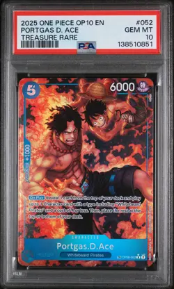 2025 ONE PIECE OP10-ROYAL BLOOD TREASURE RARE #052 PORTGAS D. ACE PSA 10 - Image 1
