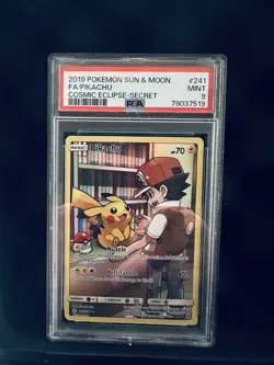 2019 Pokemon Sun & Moon #241 FA/Pikachu Cosmic Eclipse Secret PSA 9 Mint - Image 1
