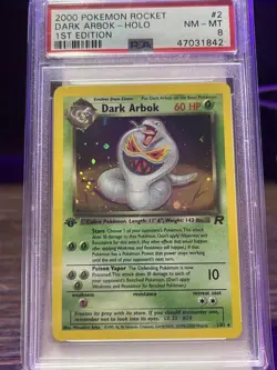 2000 Pokemon Rocket #2 Dark Arbok Holo 1st Edition NM MT Near Mint Graded PSA 8 - Image 1