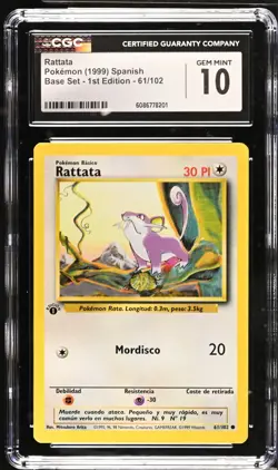 Pokemon 1999 Rattata SP Base Set - 1st Edition 61/102 CGC 10 - Image 1
