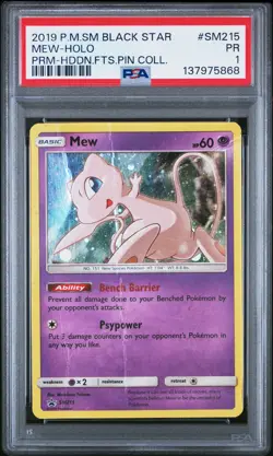 2019 POKEMON SM BLACK STAR PROMO HIDDEN FATES PIN COLL #SM215 MEW-HOLO PSA 1 - Image 1
