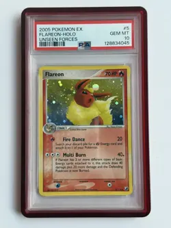 2005 POKEMON EX UNSEEN FORCES HOLO FLAREON PSA 10 - Image 1