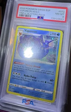 Vaporeon SWSH072 PSA 8 Holo Triple Blisters Pack Promo Pokemon Card Swirl 🌀🔥 - Image 3