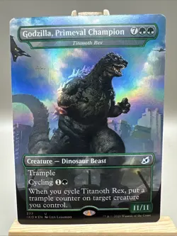 MTG Magic The Gathering Ikoria Borderless Foil #377 Godzilla Primeval Champion - Image 1