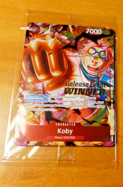 ONE PIECE ENGLISH CARD GAME RELEASE WINNER HOLO CARTE Koby P-092 ALT EN SEALED - Image 1